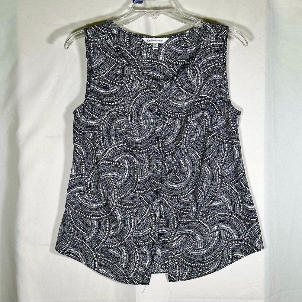 Croft‎ and Barrow Black and White Modern Silky Sleeveless Top Women's Size Small